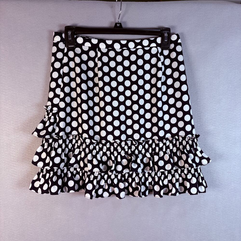 J Crew Skirt Womens Size 0 Black White Polka Dot Tiered Ruffle Mini Flounce